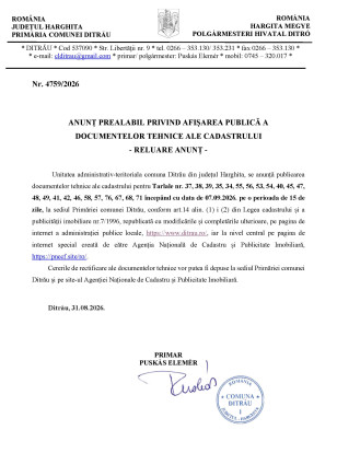 Anunt prealabil - Reluare anunt - Finantarea XI.